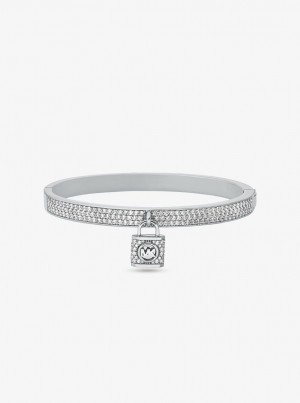 Michael Kors Precious Metal-Plated Brass Pave Lock Bangle Armreifen Damen Silber | PD2413065