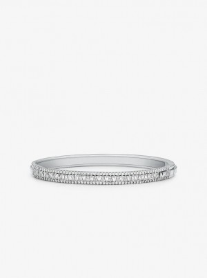 Michael Kors Precious Metal-Plated Sterling Silver Pave Bangle Armbänder Damen Silber | LY3984271