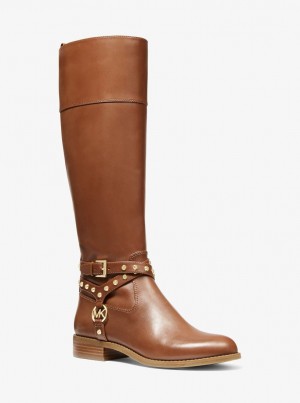 Michael Kors Preston Studded Leather Boot Stiefel Damen Braun | YX5310728