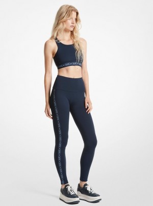Michael Kors Recycled Nylon Blend Empire Logo Tape Leggings Hose Damen Midnightblue | ID8315076