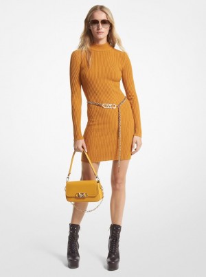Michael Kors Ribbed Merino Wool Blend Dress Kleid Damen Marigold | QG5627180