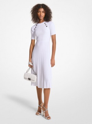 Michael Kors Ribbed Stretch Knit Button Midi Dress Kleid Damen Weiß | XG6809517