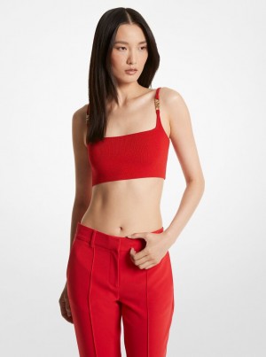 Michael Kors Ribbed Stretch Knit Cropped Tank Top T-shirts Damen Rot | XP6403289