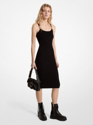 Michael Kors Ribbed Stretch Knit Midi Tank Dress Kleid Damen Schwarz | XL5279836