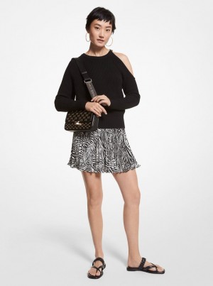 Michael Kors Ribbed Wool Blend Asymmetric Sweater Pullover Damen Schwarz | IO2358170