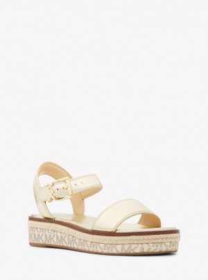 Michael Kors Richie Metallic and Logo Platform Espadrille Sandalen Damen Gold | MD8145703