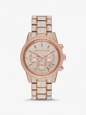 Michael Kors Ritz Pave Rose Gold-Tone Watch Gold-tone Damen Rosa Gold | EX6289035