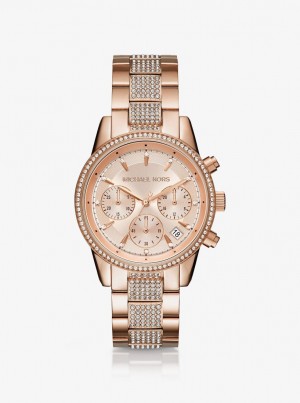 Michael Kors Ritz Pave Rose Gold-Tone Watch Gold-tone Damen Rosa Gold | JC6547192