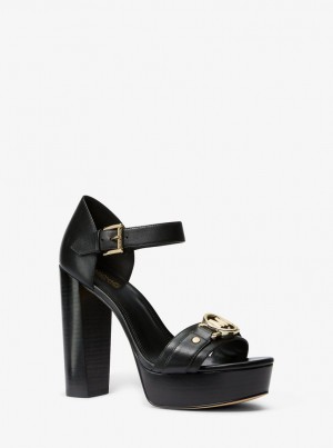 Michael Kors Rory Leather Platform Sandal Sandalen Damen Schwarz | LB7925083