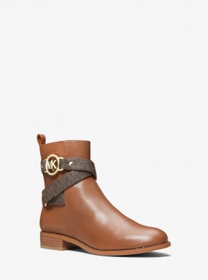 Michael Kors Rory Leather and Logo Ankle Boot Stiefel Damen Luggage | QP1520438