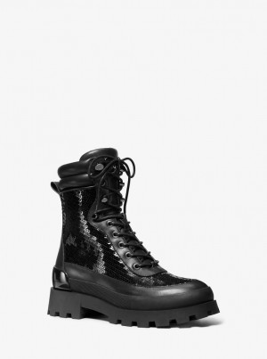 Michael Kors Rowan Embellished Leather Lace-Up Boot Stiefeletten Damen Schwarz | RM0829613
