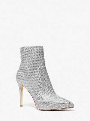 Michael Kors Rue Embellished Glitter Chain-Mesh Ankle Boot Stiefel Damen Silber | QN1698370