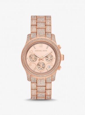 Michael Kors Runway Pave Rose Gold-Tone Watch Gold-tone Damen Rosa Gold | TI9163724
