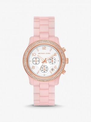 Michael Kors Runway Pave Rose Gold-Tone and Blush Acetate Watch Gold-tone Damen Rosa | BC4657380