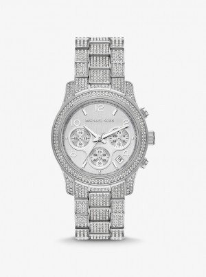 Michael Kors Runway Pave Silver-Tone Watch Silver-tone Damen Silber | AR1072356