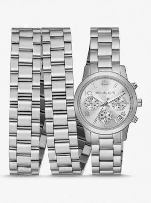 Michael Kors Runway Rhodium-Plated Stainless Steel Triple Wrap Watch Stainless Damen Silber | WC8603724