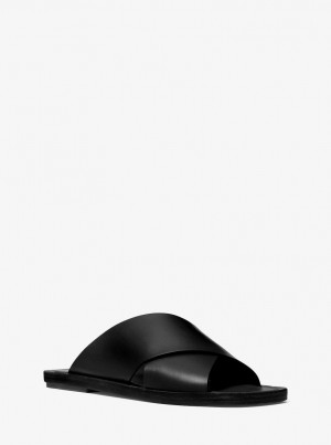 Michael Kors Ruth Leather Slide Sandal Sandalen Damen Schwarz | JO2078953