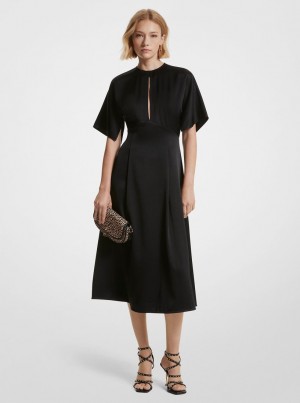 Michael Kors Satin Midi Dress Kleid Damen Schwarz | GK3578926