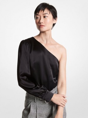 Michael Kors Satin One-Shoulder Top Oberteile Damen Schwarz | DS0378145