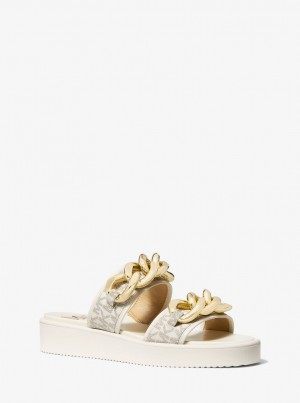 Michael Kors Scarlett Embellished Signature Logo Slide Sandal Sandalen Damen Hellgelb | XT5492367