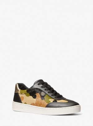 Michael Kors Scotty Camouflage Print Calf Hair Sneaker Sneakers Damen Olivgrün Mehrfarbig | CO3107946