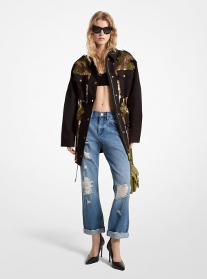 Michael Kors Sequined Camouflage Stretch Organic Cotton Anorak Jacken Damen Schwarz | EA3856971