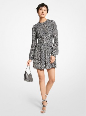 Michael Kors Sequined Leopard Print Georgette Dress Kleid Damen Grau | GP8931540