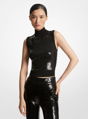 Michael Kors Sequined Merino Wool Blend Top Pullover Damen Schwarz | FT0493685