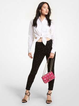 Michael Kors Sequined Stretch Mesh Leggings Hose Damen Schwarz | CQ7214635