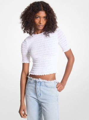 Michael Kors Shirred Georgette T-Shirt Oberteile Damen Weiß | HN7654908
