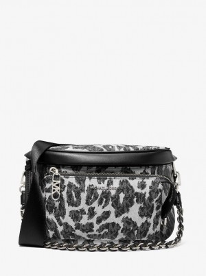 Michael Kors Slater Medium Leopard Logo Sling Pack Rucksäcke Damen Schwarz | JK0368591