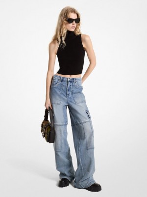Michael Kors Sleeveless Turtleneck Cropped Top Pullover Damen Schwarz | GM9318567