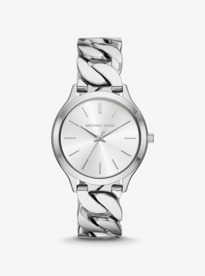 Michael Kors Slim Runway Silver-Tone Curb-Link Watch Silver-tone Damen Silber | SD4586132