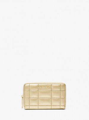 Michael Kors Small Metallic Quilted Leather Wallet Geldbörse Damen Gold | UA0185329
