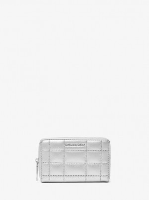Michael Kors Small Metallic Quilted Leather Wallet Geldbörse Damen Silber | EO8290374