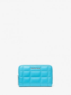 Michael Kors Small Quilted Leather Wallet Geldbörse Damen Blau | DT9408317