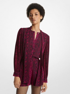 Michael Kors Snake Print Georgette Neck-Tie Romper Kleid Damen Tiefesfuchsie | SR7426590