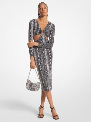 Michael Kors Snake Print Matte Jersey Cutout Dress Kleid Damen Schwarz | WZ0147962