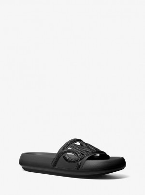 Michael Kors Splash Crystal-Embellished Scuba Slide Sandal Sandalen Damen Schwarz | NO4723195