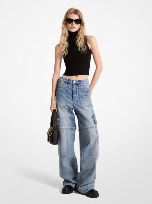 Michael Kors Stretch Denim Wide-Leg Cargo Jeans Hose Damen Blau Waschen | KL3042756