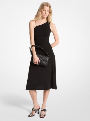Michael Kors Stretch Matte Jersey One-Shoulder Midi Dress Kleid Damen Schwarz | JD5391862