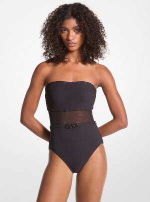 Michael Kors Stretch Nylon Belted Strapless Swimsuit Bademode Damen Schwarz | AQ1820765