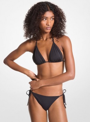 Michael Kors Stretch Nylon Triangle Bikini Top Bademode Damen Schwarz | KT2389451