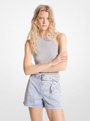 Michael Kors Stretch Organic Cotton Belted Cargo Shorts Hose Damen Chambray | PY7438051