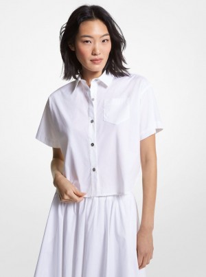 Michael Kors Stretch Organic Cotton Poplin Cropped Shirt Oberteile Damen Weiß | DM0892465