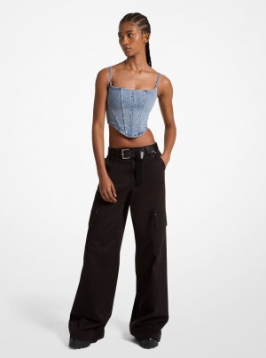Michael Kors Stretch Organic Cotton Wide-Leg Cargo Pants Hose Damen Schwarz | DM0693285