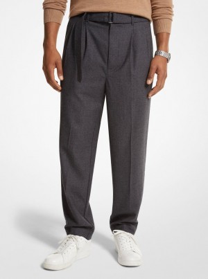 Michael Kors Stretch Wool Flannel Belted Trousers Hose Herren Grau | PY2590437