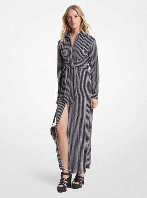 Michael Kors Striped Georgette Tie-Front Shirtdress Kleid Damen Schwarz | SI3168490