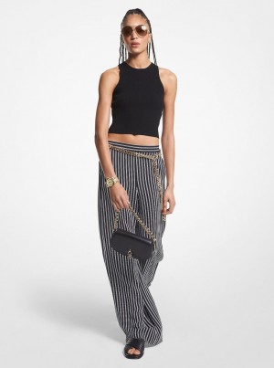 Michael Kors Striped Georgette Wide-Leg Pants Hose Damen Schwarz | LI3687495