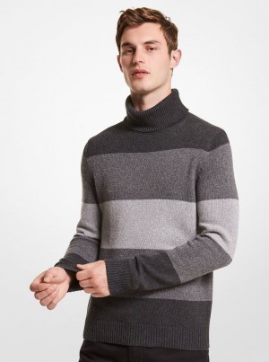 Michael Kors Striped Nylon Blend Turtleneck Sweater Pullover Herren Grau | YF4231706